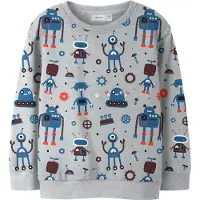 Name it Sweatshirt - NmmTino - Ljustgråmelerad m. Robotar - - 6 år (116) - Sweatshirt