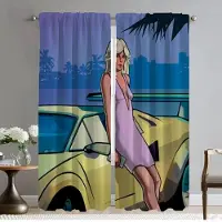 Household supplies MH Fönstergardin för Rum 2 Paneler Gta Vice City Gardiner för Sovrum Rullgardiner Halloween Dekoration Heminredningsgardiner Avskärmning W50xH70cmx2pcs-CL gray
