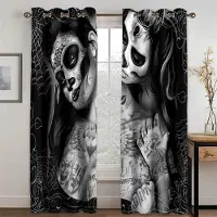 Yiran Furniture Lyx Modern Sexig Skelett Skönhet Punk Svart Skuggning Sovrum Kök Fönster Gardiner Set för Vardagsrum 2 Delar Fri Frakt 100W130H(CM)40x51in&Rod Pocket