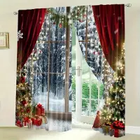 Household supplies MH 2 st Set Vintage Julgransgardiner - Halvtransparenta, Insynsskyddande Draperier för Vardagsrums- och Sovrumsinredning 50W160H(CM)x2Panel&Grommet Top
