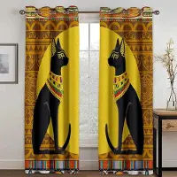 Household supplies MH Lyxiga Svarta Guld Egyptiska Gudar Indiska Forntida Barnfönstergardiner för Vardagsrum Sovrum Kök Dörr Heminredning 2 st W60H60(CM)x2PCS&Grommet Top