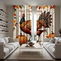Household supplies MH 2 st HD Thanksgiving Tupp pumpa dekorativ gardin Gul knyt digitaltryckt gardin Heminredningsstil dekoration vardagsrum W52H63inchW132H160cm