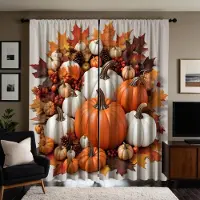 Household supplies MH 2 st HD Halloween simulerad pumpa tallkotte lönnlöv dekorativ gardin Gul knytning digitaltryckt gardin heminredning W52H63inchW132H160cm