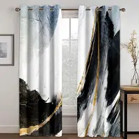 Yiran Furniture Modern Progressiv Blå Guld Grå Abstrakt Konst Linje 2 Delar Fri Frakt Tunn Fönstergardin för Vardagsrum Sovrum Dekor 100W130H(CM)40x51in&Grommet Top ljusgrå färg