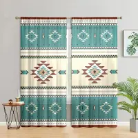 Household supplies MH 2 stycken, retro geometriska etniska aztekiska gardiner - halvtransparenta - lämpliga för vardagsrum, sovrum, kök, heminredning W150CM H166CM&Rod pocket