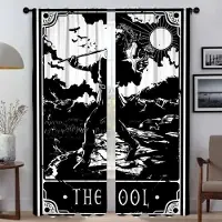 Household supplies MH Shades Deadly Tarot Solen Plåtskylt Köksgardiner 2 Delar Gardiner Barnrum Halloweendekoration Skärm Fönstergardin W50xH70cmx2pcs-CL