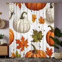 Household supplies MH 2 st HD Skördefest Vit pumpa Rött lönnlöv dekorativ gardin Vit knytband digitaltryckt gardin Hemdekoration st W52H63inchW132H160cm