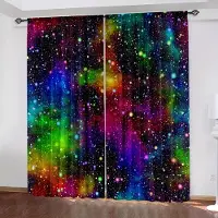 Household supplies MH 2 st Färgglada Galaxgardiner, Yttre Rymden Universum Stjärnklar Himmel Stjärntryckta Gardiner, För Vardagsrum Kök Sovrum Heminredning W50H130(CM)x2pcs&Rod Pocket