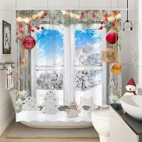 Household supplies MH God Jul Duschdraperier Vinter Snöflinga Jul Granbar Lampa Högtid Lantlig Heminredning Tyg Badgardin Badrumsdekor 35x70in-90x180cm