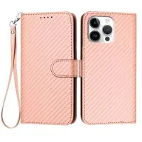 Mtp Products iPhone 16 Pro Max Premium plånboksfodral med rem - kolfiberstruktur - Kolrosa
