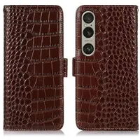Mtp Products Sony Xperia 1 VI Crocodile Serie Läder Plånboksfodral med RFID - Brun