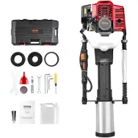 Vevor 52cc bensindriven T-stolpsdrivare, 2-taktsmotor bensindriven stängselpålningsmaskin, 1400W bärbar påldrivare med 3-stolps drivhuvud (49/69/100 mm), för gård, ranchstängsel, vägförbättringar