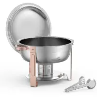 Vevor Varmkoppsset med buffé, 5 liter, 4-pack, varmkopp i rostfritt stål med 4 fullstora pannor, rund cateringvärmare med lock, vattenpanna, hopfällbart stativ, för bröllop, fester, banketter, roségul