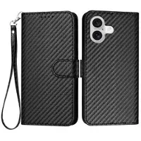 Mtp Products iPhone 17 Premium plånboksfodral med rem - kolfiberstruktur - kolsvart