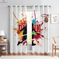 Household supplies MH 2-delade Flamma Basketboll 3D-tryckta Gardiner Polyesterfiber Maskintvättbara Sovrum Vardagsrum Kök Dekorativa Gardiner W50xH130(CM)x2PCS&Rod pocket