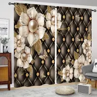 Household supplies MH 2 st Lyx Svan Röd Guld Blommönster Tryckt Gardin Heminredning Stångficka Gardin För Sovrum Vardagsrum Heminredning 2x50W130H(CM)&hook