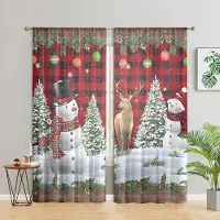 Household supplies MH 2 delar, Jul snögubbe träd älg gardiner -30% mörkläggning - lämpliga för vardagsrum, sovrum, kök, heminredning W150CM H166CM&Rod pocket