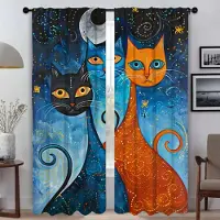Household supplies MH Exotisk katt Köksgardiner för vardagsrum Tyll för sovrum Fönstergardiner Rullgardiner Avskärmning Halloweendekoration Mörkläggande Hem W50xH70cmx2pcs-CL