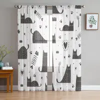 Household supplies MH Tecknad Djur Katt Skira Voile Gardiner för Vardagsrum Sovrum Tryckt Tyll Fönstergardin Lyxigt Hem Balkong Dekor Draperier 1 PCS W100XH250cm&Grommet Top