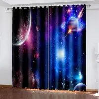 Yiran Furniture 3D-tryck Tecknad Rymd Galax Stjärnmönster Tunn Halvskuggande Fönstergardin för Barn Barn Pojke Sovrum Vardagsrum Hem Krok 100W130H(CM)40x51in&Grommet Top
