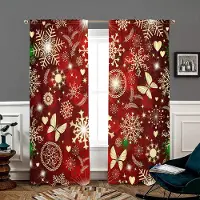 Household supplies MH 2 stycken, röda glittriga juldekorationsgardiner - 30% mörkläggning - lämpliga för vardagsrum, sovrum, kök, heminredning W150CM H166CM&Rod pocket