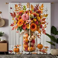 Household supplies MH 2 st HD Skördefest Prästkragar Pumpa Vas ornament Dekorativ gardin Gul slips digitaltryckt gardin Heminredning stil W52H63inchW132H160cm