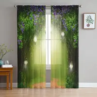 Household supplies MH Djur Fjäril Blomma Blå Ros Vattenvågor Skira Gardiner för Vardagsrum Sovrum Tyll Fönstergardin Voile Organza Draperier 1 PCS W100XH250cm&Grommet Top
