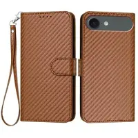 Mtp Products iPhone Air Premium plånboksfodral med rem - kolfiberstruktur - Kolkaffe