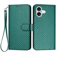 Mtp Products iPhone 17 Premium plånboksfodral med rem - kolfiberstruktur - Kolgrön