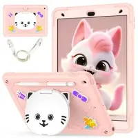 Mtp Products iPad 10.2 2019/2020/2021 Söt katt hybridfodral med kickstand - Rosa