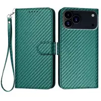 Mtp Products iPhone 17 Pro Max Premium plånboksfodral med rem - kolfiberstruktur - Kolgrön