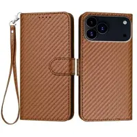 Mtp Products iPhone 17 Pro Premium plånboksfodral med rem - kolfiberstruktur - Kolkaffe