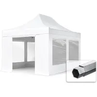 TOOLPORT 3x4,5 m snabbtält PVC med sidodelar (panoramafönster), stål Premium, vit