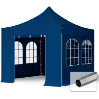 TOOLPORT 3x3 m snabbtält, Premium stål, med sidodelar (foenster), blå