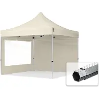 TOOLPORT 3x3m snabbtält, Professional aluminium, med sidodelar (panoramafönster), champagne
