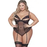 Seven Til' Midnight Spets och Mesh Teddy Plus Size - Svart - 3XL/4XL - Svart