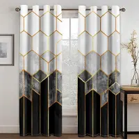 Yiran Furniture Lyx Abstrakt Geometrisk Ombre Grön Guld romb Fri Frakt 2 Paneler Tunn Fönsterdraperi Gardin för Vardagsrum Sovrum Dekor 100W130H(CM)40x51in&Grommet Top