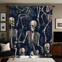 Household supplies MH 2 st set HD Halloween Dödskalle Skelett grön lövgardin Svart band digitaltryckt gardin Heminredning stil Dekorera vardagsrum ro W52H63inchW132H160cm