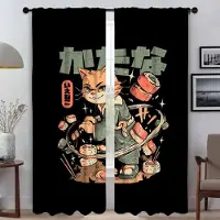 Household supplies MH Sushi Cat Gardiner för Sovrum Mörkläggningsgardin för Rum 2 Paneler Markiser Avskärmning Halloween Dekoration Heminredningsgardiner W50xH70cmx2pcs-CL
