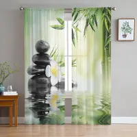 Household supplies MH Orkidéstenar Bambu Zen Tyllgardiner för Vardagsrum Sovrum Dekoration Modern Chiffong Skir Voile Kök Fönstergardin 1 PCS W100XH250cm&Grommet Top