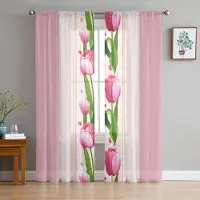 Household supplies MH 2 Paneler Anpassad Blommig Voilegardin Tulpanrosa Lila Blomtryckt Gardin för Sovrum Vardagsrum Fönstergardin Skir Drapering 2x50Wx50H(CM)&Grommet Top