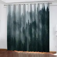 Yiran Furniture 2 st Naturlandskapstema Skog Flod Gardiner för Sovrum, Balkong, Vardagsrum, Grön Skogstryck Gardin Fönsterdraperi W60H60(CM)x2pcs&Grommet Top