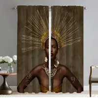 Household supplies MH Svart Guld Afrikansk Dam Gardiner för Vardagsrum Gardiner för Rum 2 Paneler Halloween Dekoration Avskärmning Nyanser Kök Mörkläggning W50xH70cmx2pcs-CL