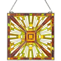 Vevor Glaspanel i målat glas, 501 x 527 mm, hängande överljuspanel i Tiffany-stil med kedja, stor vertikal rektangulär glaspanel i färgat glas, traditionellt hantverk för kök och heminredning