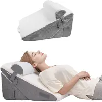 Vevor sängkilkudde för sömn, 3 delar justerbar ortopedisk sängkil, med jacquard tvättbart överdrag och skumstöd, postoperativ kudde för sura uppstötningar ryggvärk snarkningslindring, vit/grå