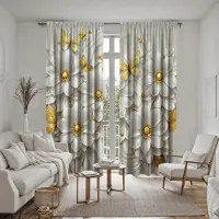 Household supplies MH 2-delad HD digital vit Knyta Guld fjäril blomma gardin Heminredningsstil dekoration vardagsrum sovrum slitstångsgardin W52H63inchW132H160cm