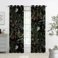 Yiran Furniture Tropisk Vegetation 3D-tryckta Gardiner, Kanalgardiner, Kök, Sovrum, Vardagsrum, Dekorativa Gardiner, Heminredning W50xH140(CM)x2PCS&Rod pocket