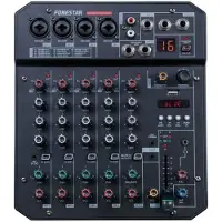 Fonestar MIX-6LIVE - 6-kanals stereomixer med live streaming-funktion, svart