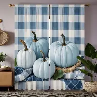 Household supplies MH 2 stycken HD svart blå rutig fyra pumpagardiner Blå knytband digitaltryckta gardiner Heminredningsstil Dekorera vardagsrum W52H63inchW132H160cm