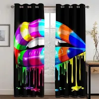 Household supplies MH Sexiga Regnbåge Abstrakt Konst Mun Flicka Ljusfiltrerande Draperier, Fönstergardiner för Vardagsrum, Sovrumsinredning, 2 Delar 100W160H(CM)40x63in&Grommet Top